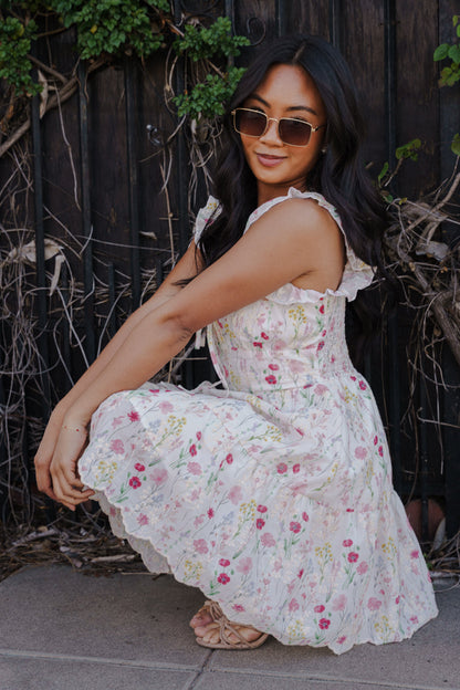 Aviva Flutter Sleeve Floral Print Mini Dress White