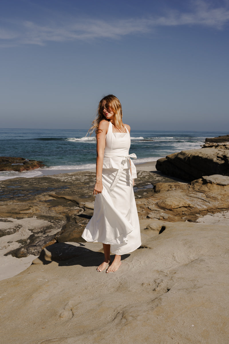 Piper Sleeveless Halter Waist Tie Top And High Waist Maxi Skirt Set White