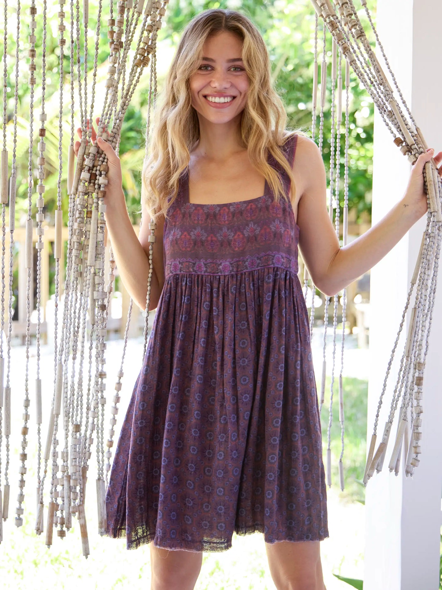 Tricia Reversible Cotton Mini Dress - Medallion Eggplant Sunburst