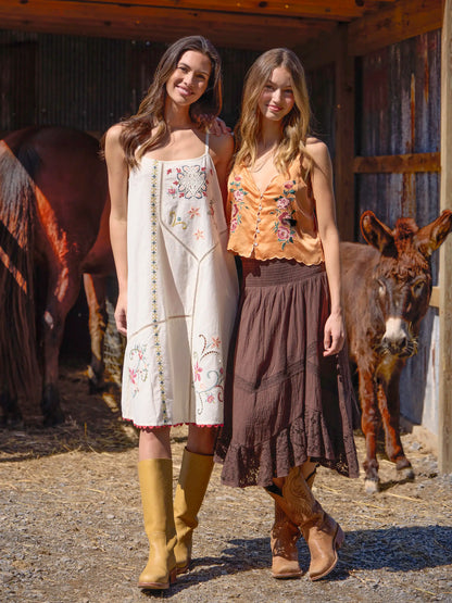 Lulu Embroidered Cami - Burnt Orange