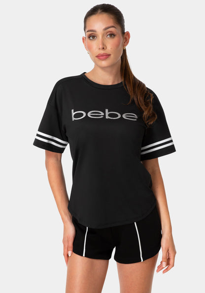 Curved Hem Active Top With Glitter Logo