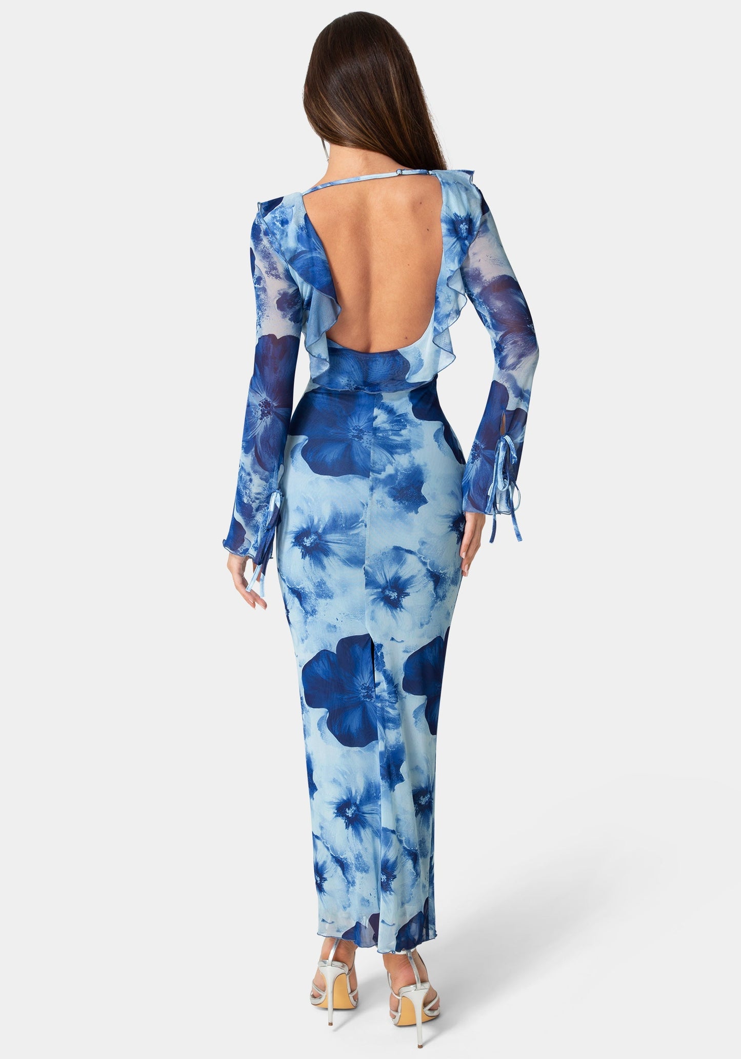 Ruffle Detail Mesh Maxi Dress