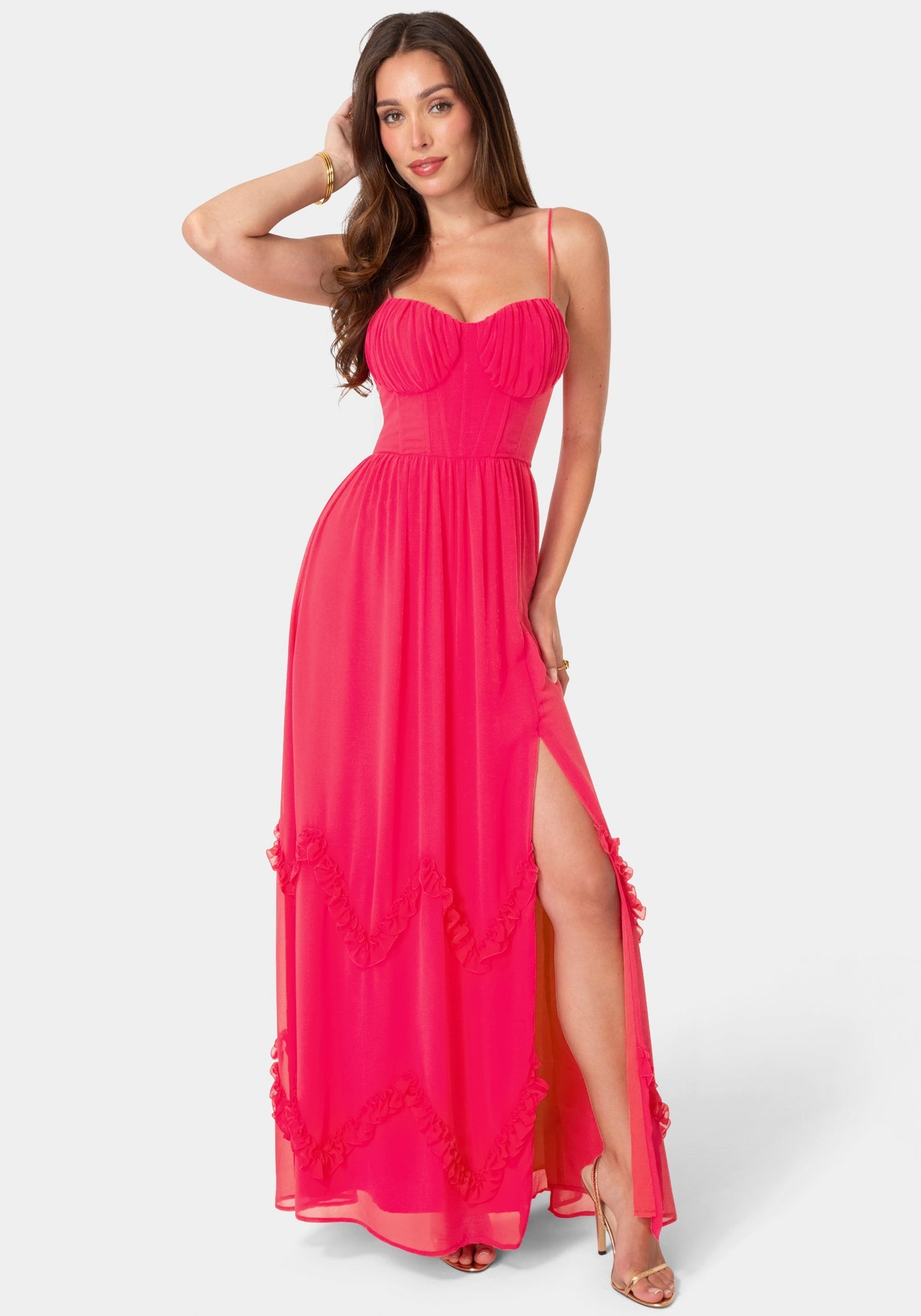 Soft Ruffle Corset Maxi Dress