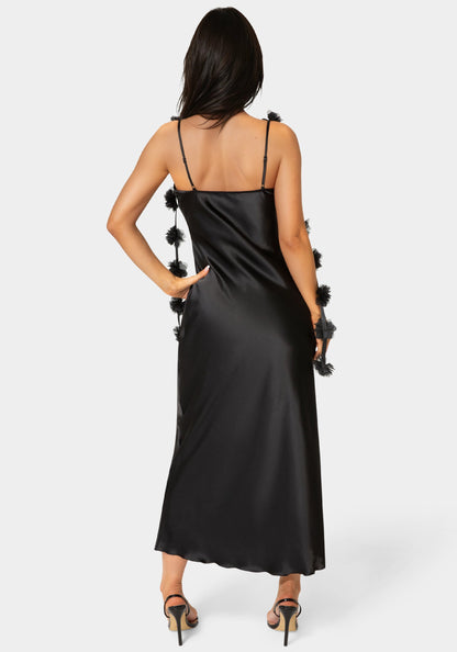 Cascading Floral Satin Maxi Dress