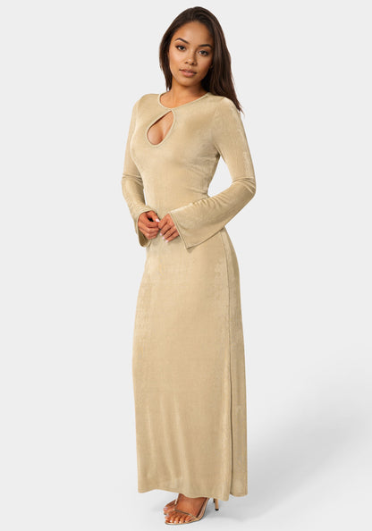 Long Sleeve Open Neck Slinky Maxi Dress