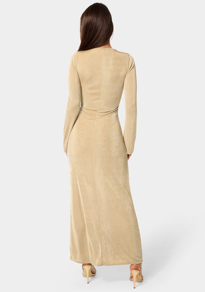 Long Sleeve Open Neck Slinky Maxi Dress