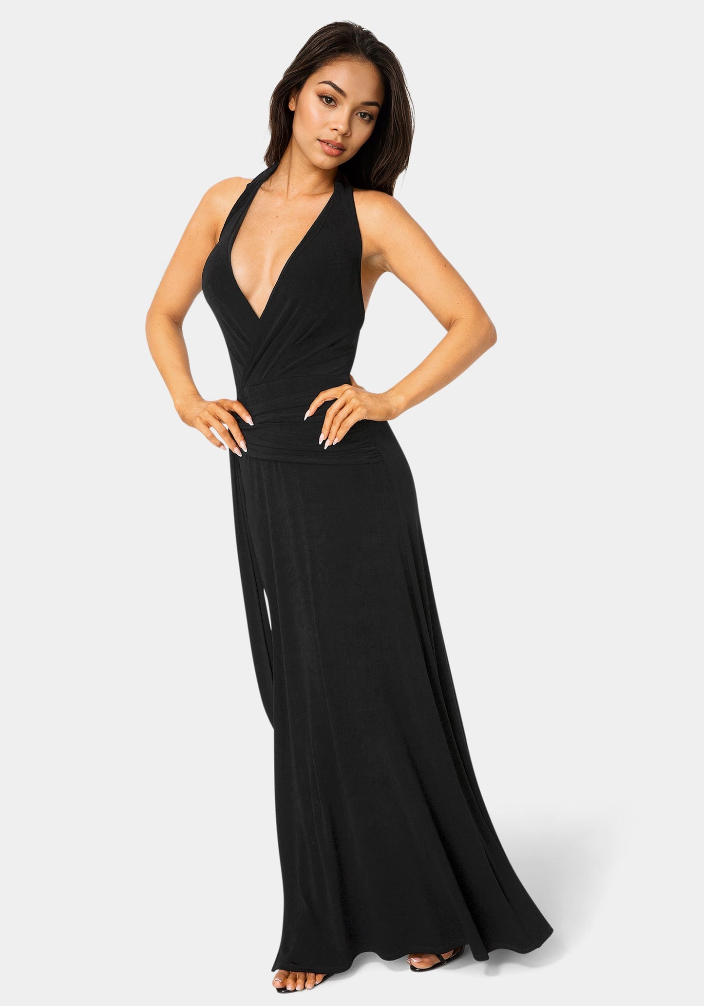 Wrap Front Plunge Neck Maxi Dress