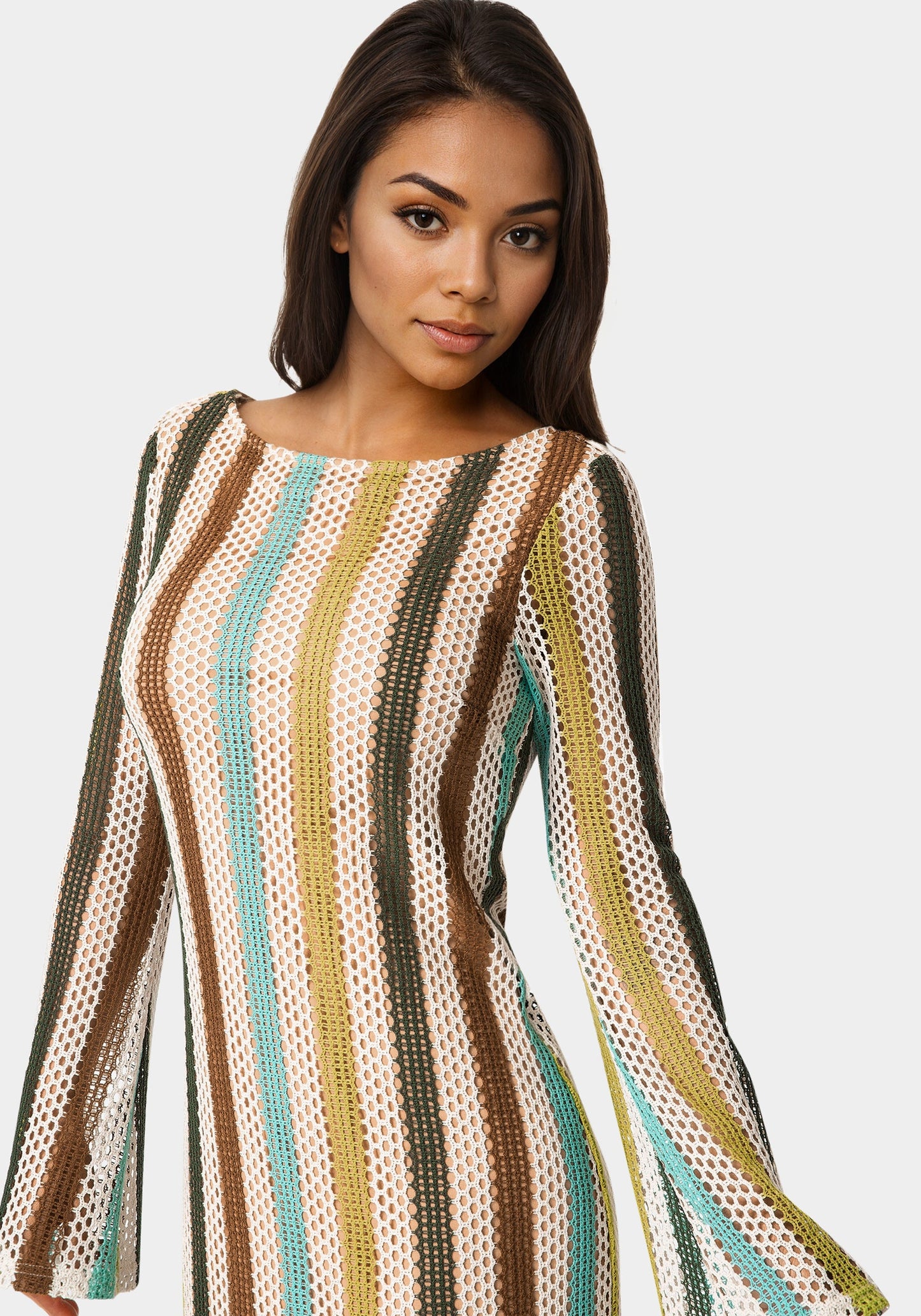 Striple Long Sleeve Slim Dress