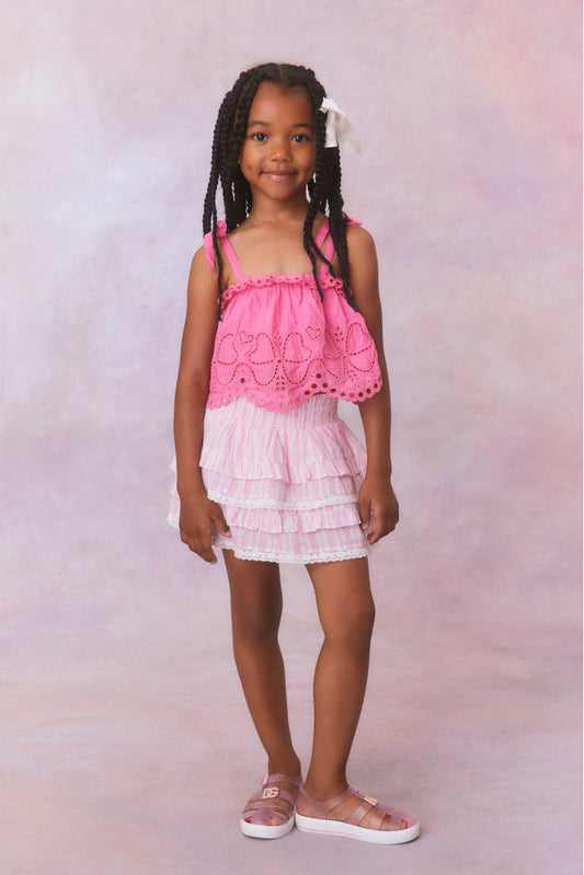 Girls Billie Cotton Stripe Skirt- CAPTIVA PINK