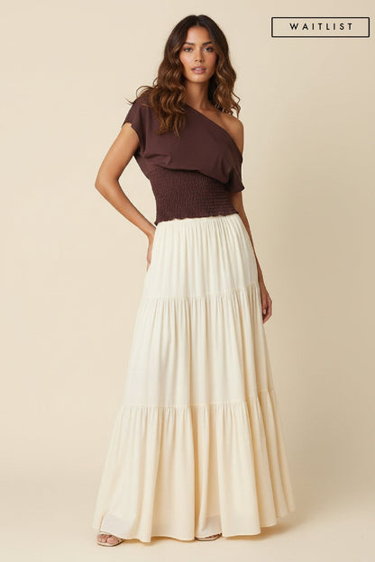 Waitlist 7/20 • Annalise Off The Shoulder Stylish Smocked Top Brown