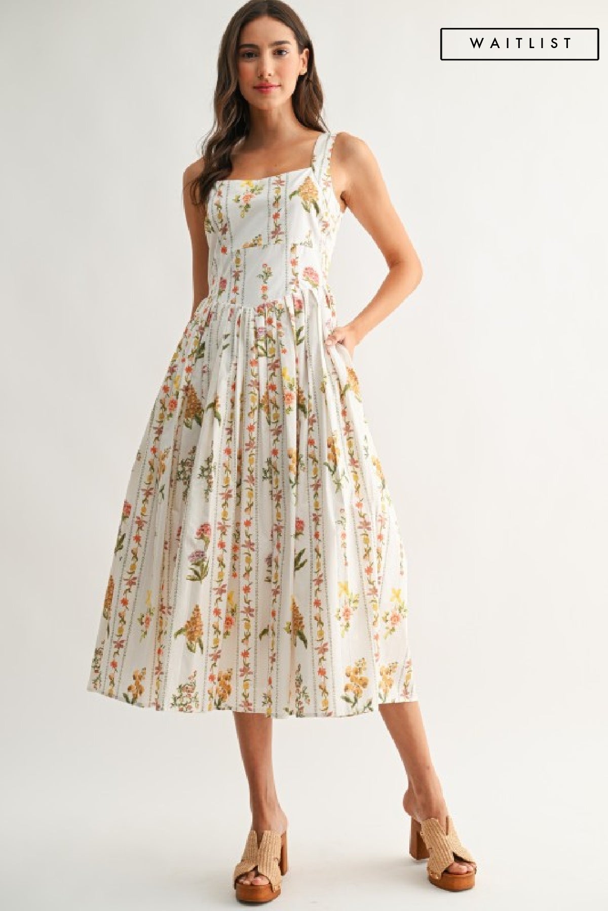 Capri Sleeveless A-Line Floral Print Midi Dress White