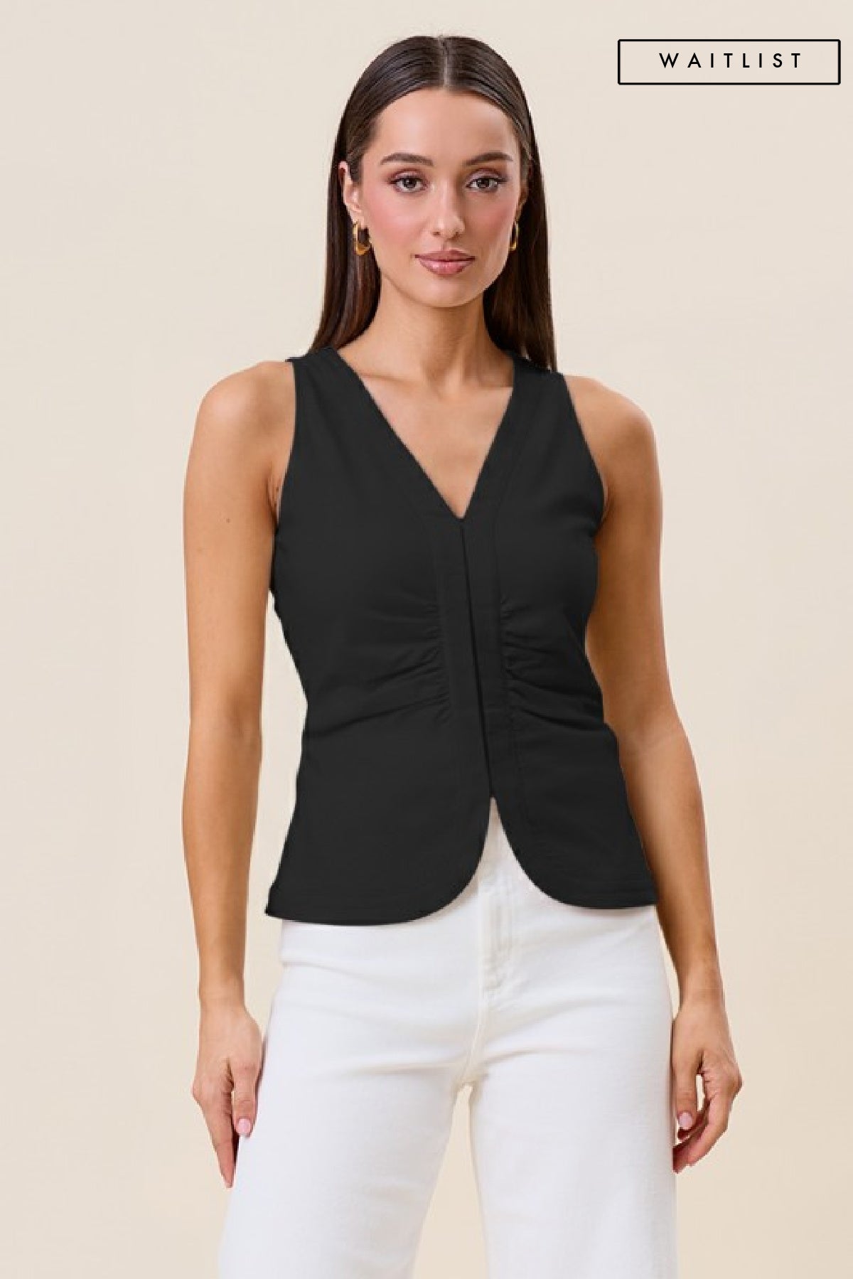 Whitley Sleeveless Shirred Top Black