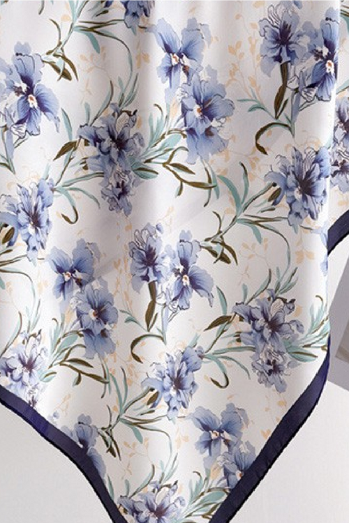 Brielle Floral Print Square Statement Scarf Blue White