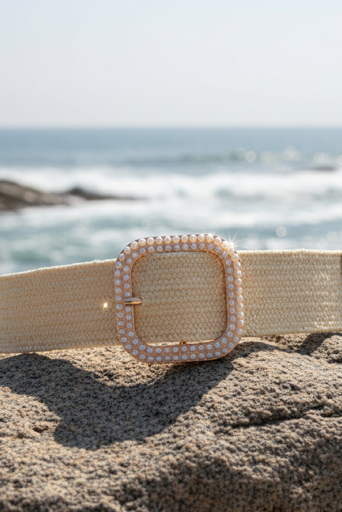 Nyx Large Weaved Faux Pearl Belt Beige