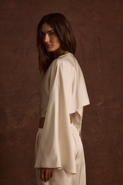 Clear Breeze Cream Satin Top
