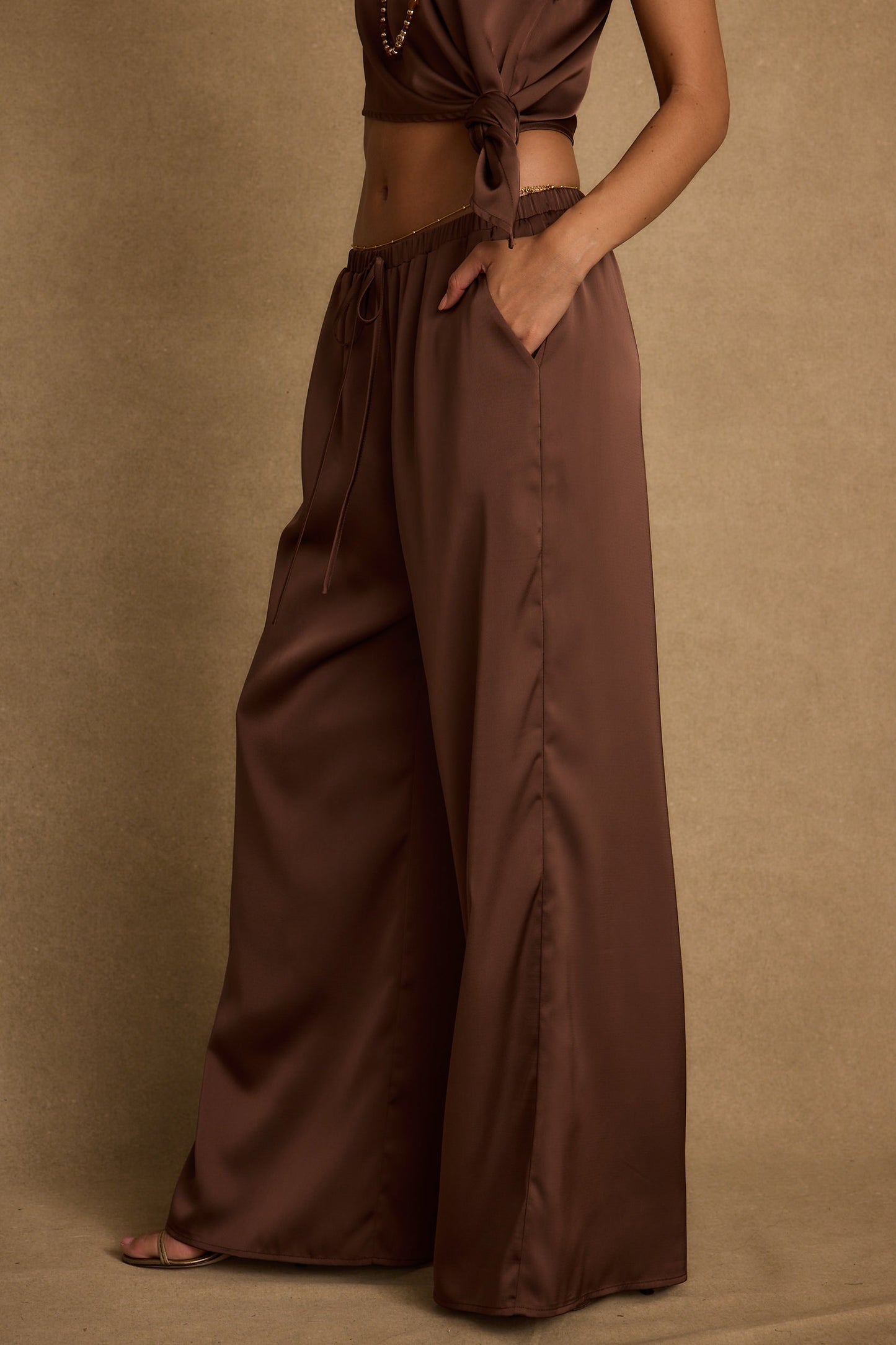 Estelle Espresso Satin Pant