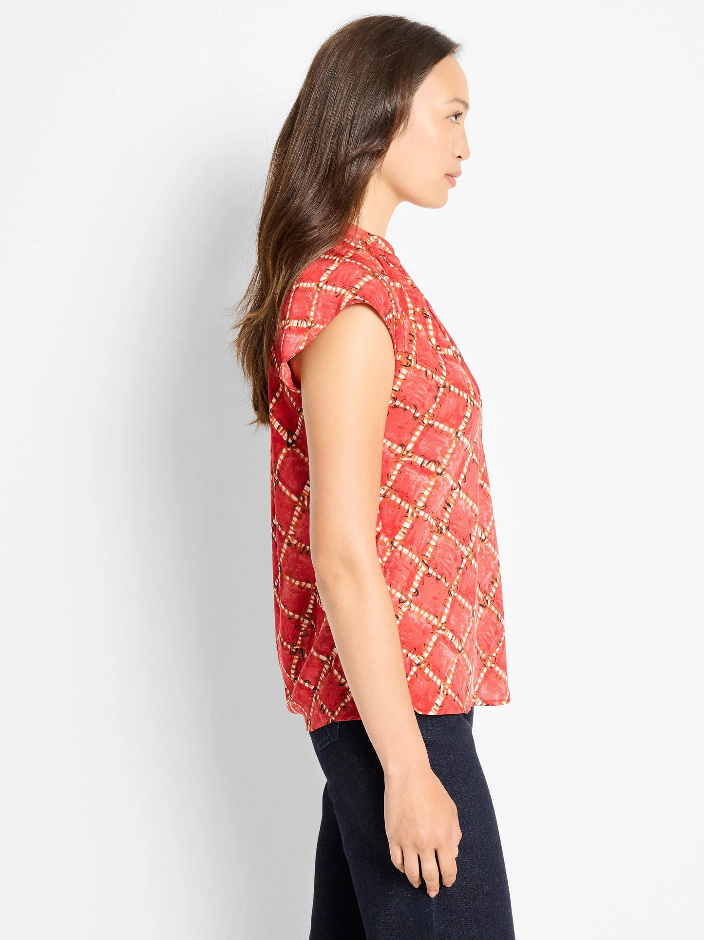 Squiggle Check Cap Sleeve Top