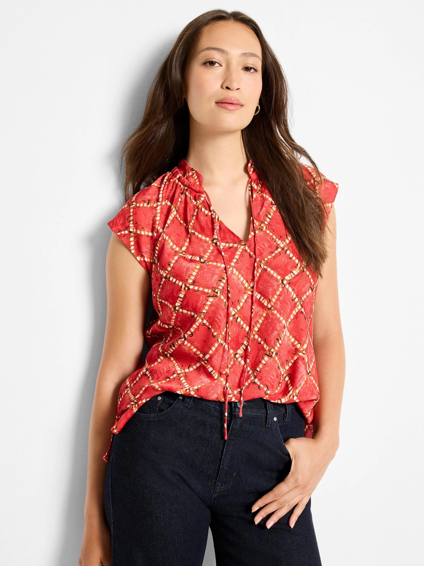 Squiggle Check Cap Sleeve Top