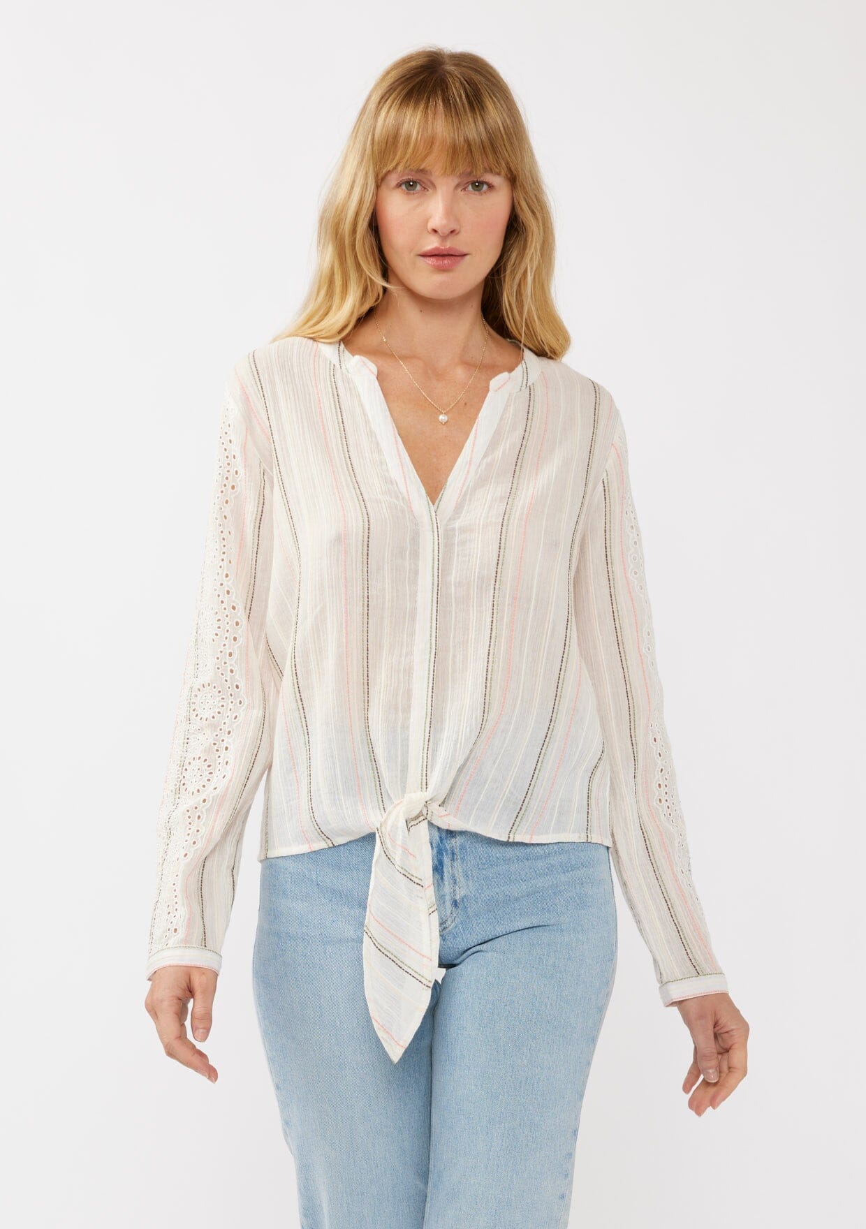 Jessie Striped Tie Front Top
