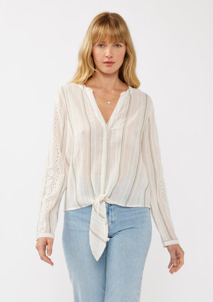 Jessie Striped Tie Front Top