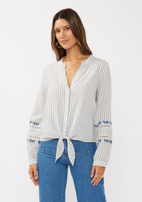 Albany Striped Tie Front Blouse