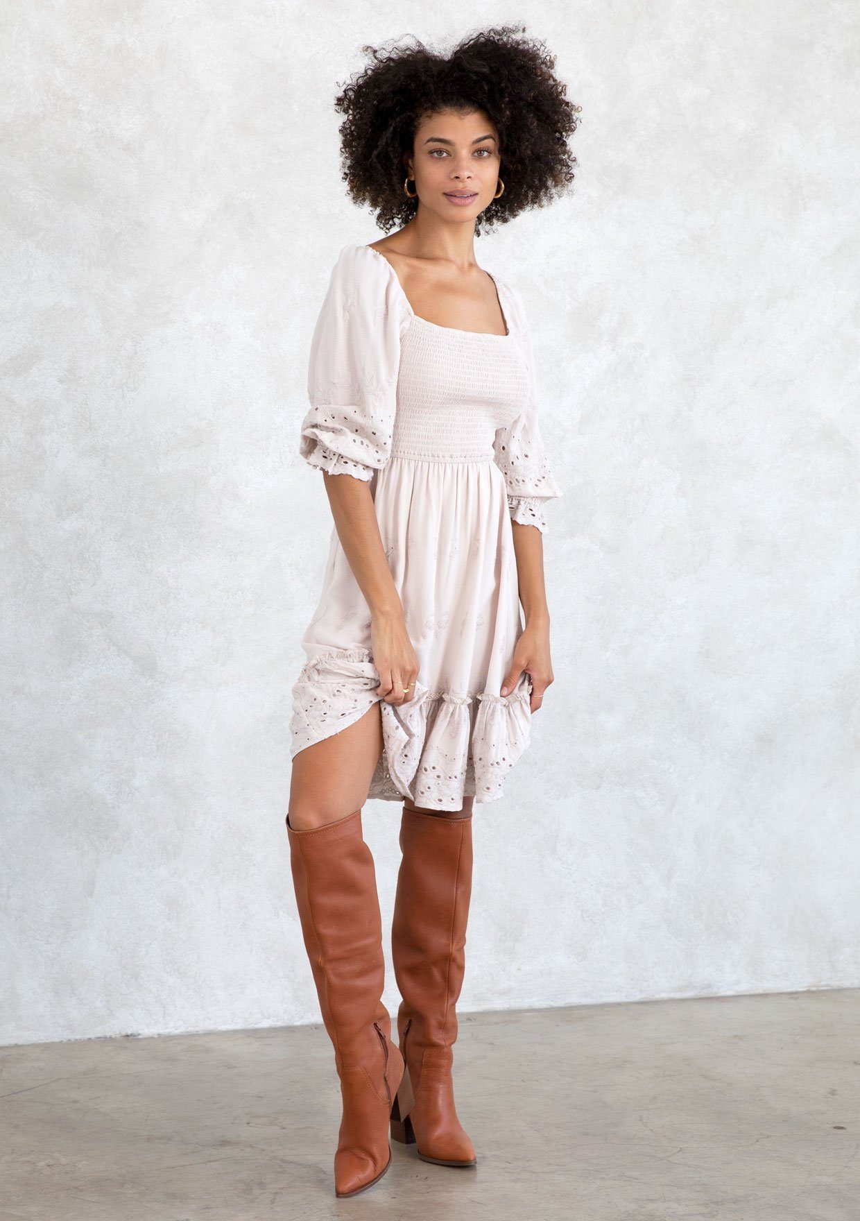 Clover Smocked Eyelet Mini Dress