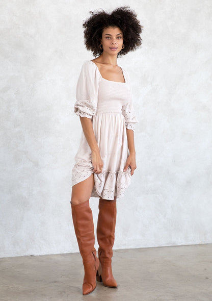 Clover Smocked Eyelet Mini Dress