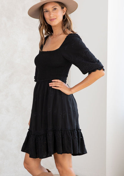 Clover Smocked Eyelet Mini Dress
