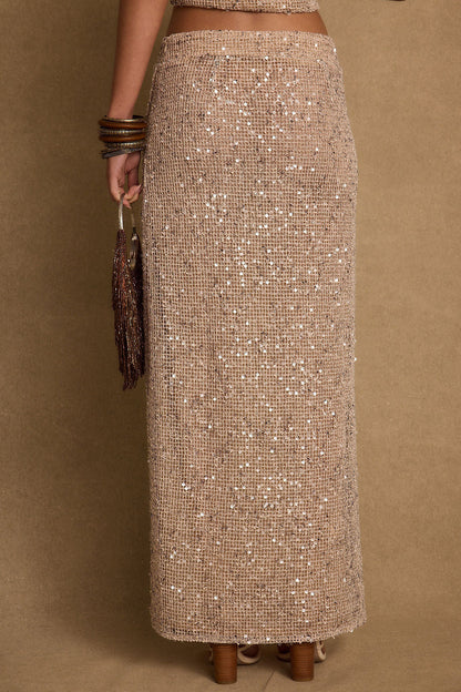 Ibiza Champagne Sequin Maxi Skirt