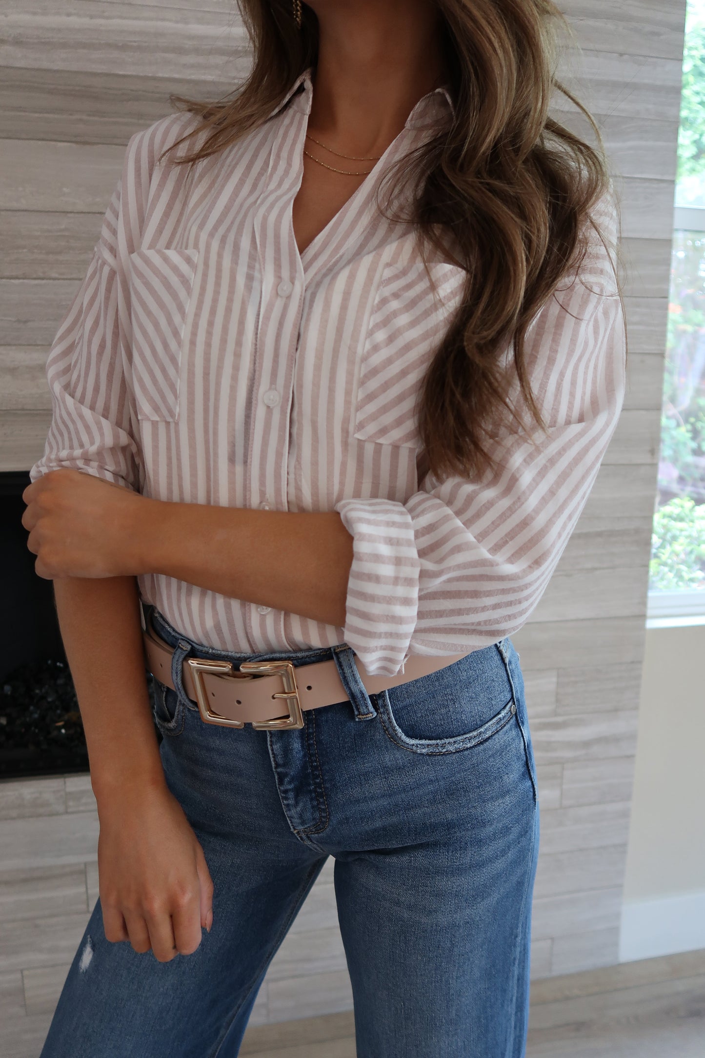 Sarah Double Metal Buckle Vegan Leather Belt Taupe