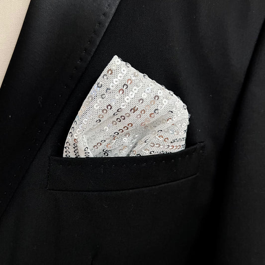 White/Silver Stripe Sequin Pocket Square
