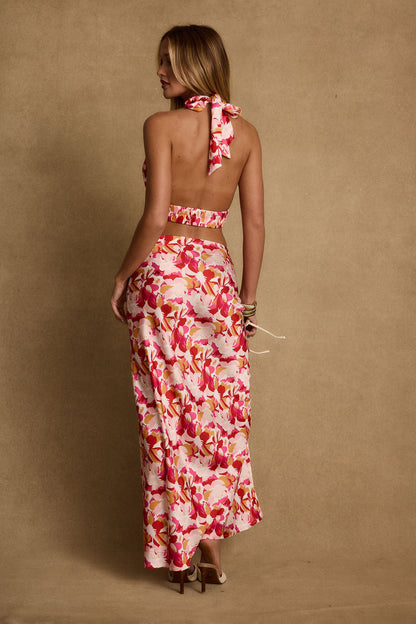 Joelle Pink Floral Halter Crop Top