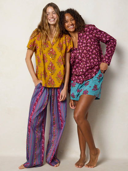 Mix & Match Cotton Long Sleeve Pajama Top - Flower Picking Teal