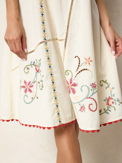 Loren Embroidered Midi Dress - Ivory