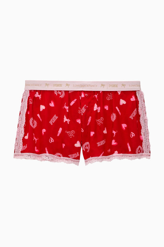 PINK x LoveShackFancy Boxy Shorts - LIPSTICK BISOUS