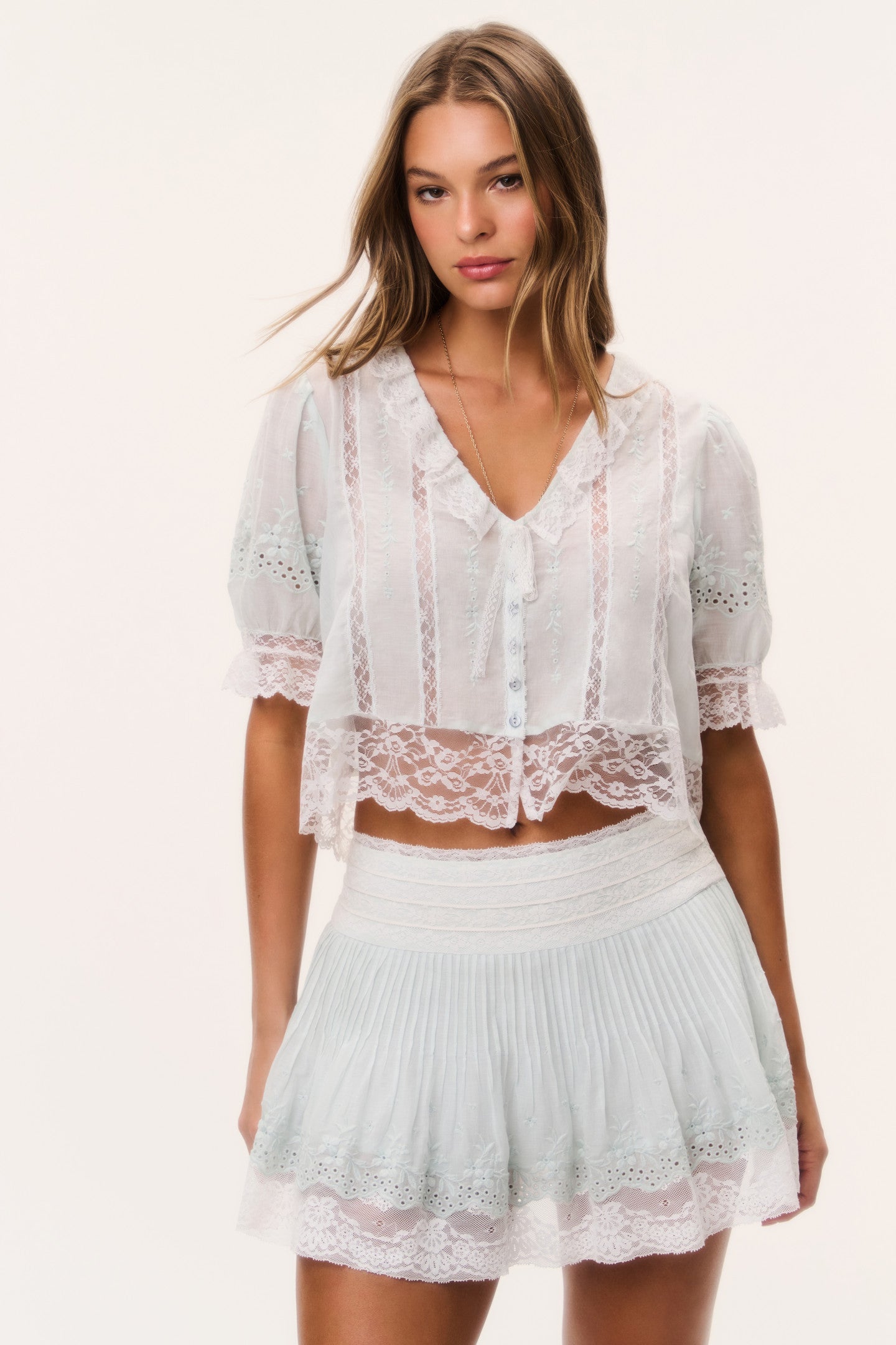 Levant Cotton Lace-Trimmed Mini Skirt
