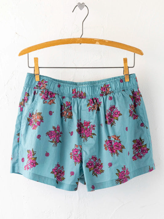 Mix & Match Cotton Pajama Shorts - Flower Picking Teal