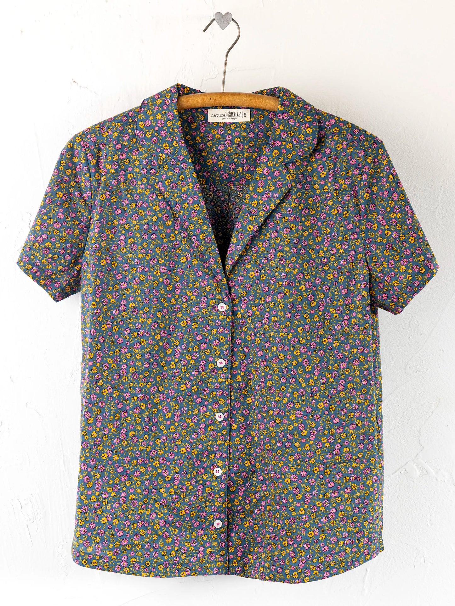 Mix & Match Cotton Short Sleeve Pajama Top - Mari Ditsy Navy