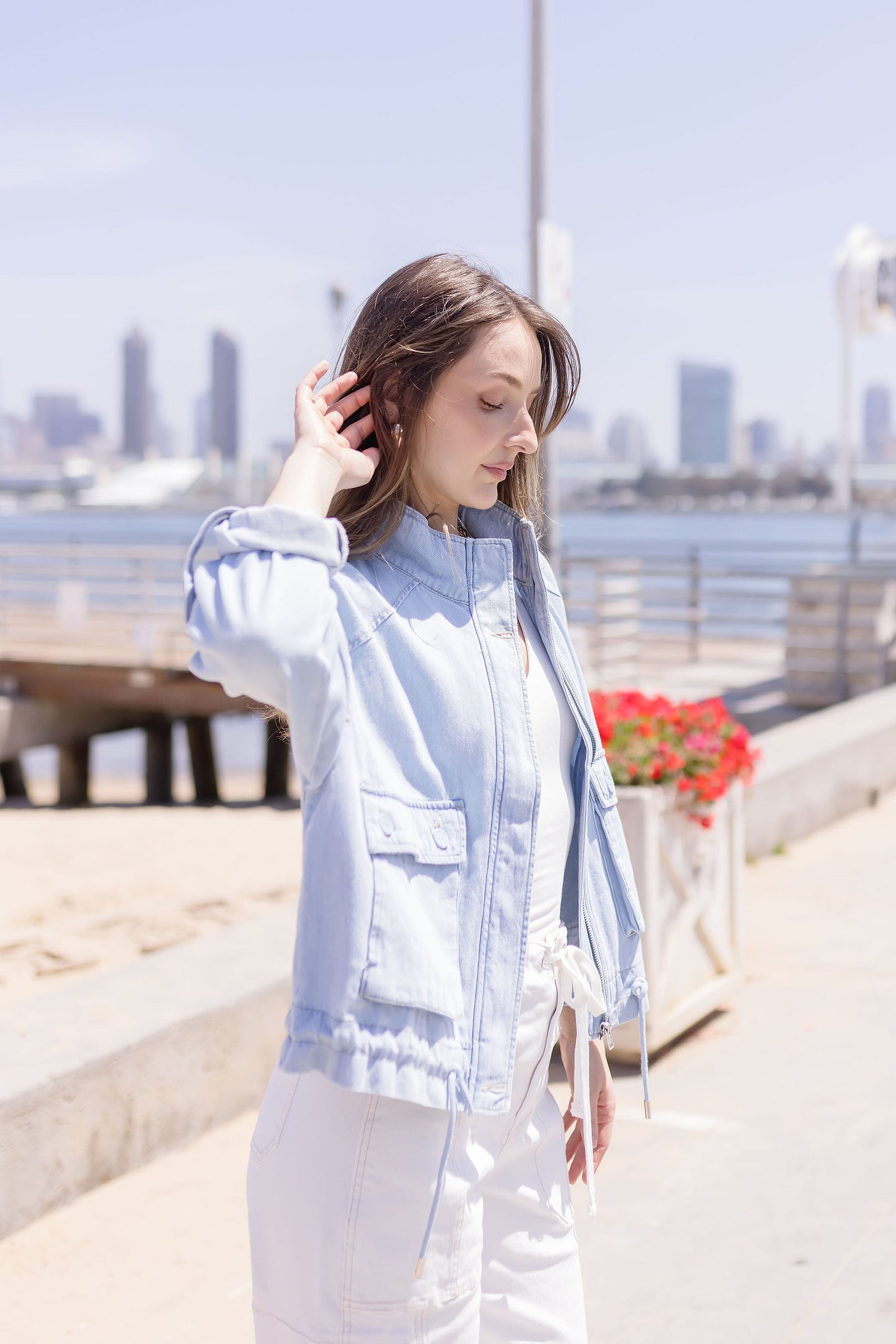 Sydney Long Sleeve Oversized Cargo Denim Jacket Light Wash