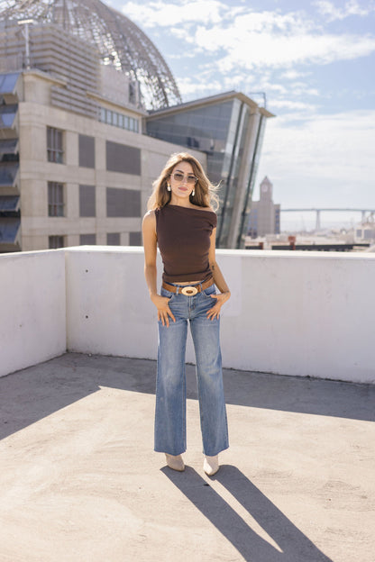 Katie Hammered Oval Buckle Belt Brown