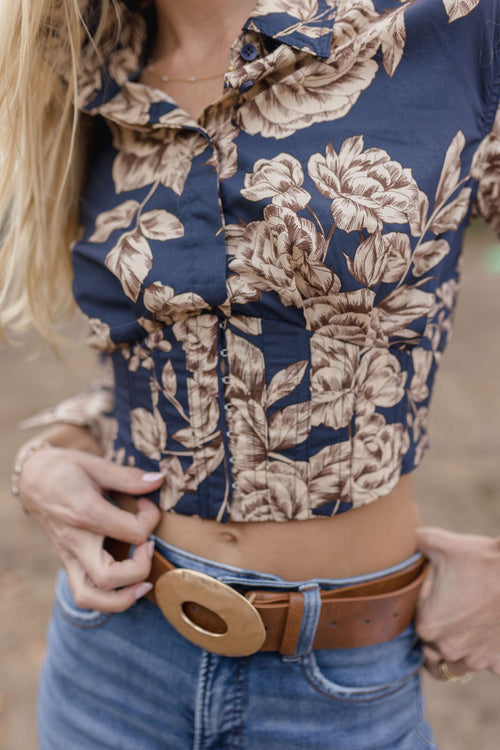 Katie Hammered Oval Buckle Belt Brown