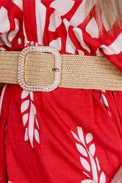 Nyx Large Weaved Faux Pearl Belt Beige