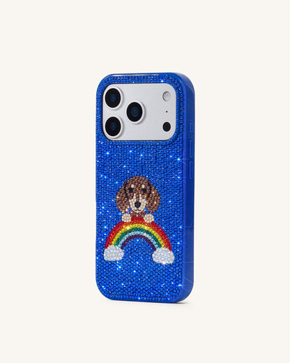 Rainbow 狗狗人造水晶手機殼 - 藍色