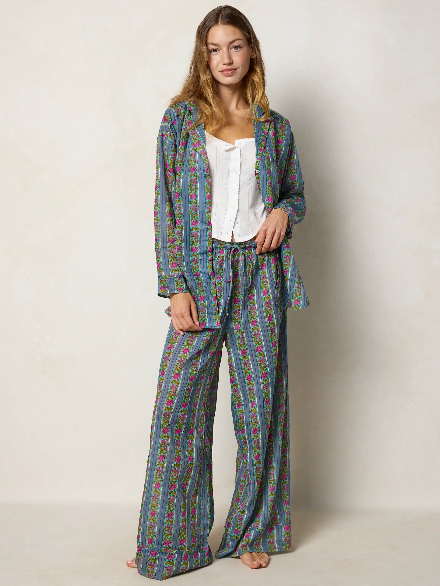 Dreamy Cotton Pajama Set - Indigo Vines