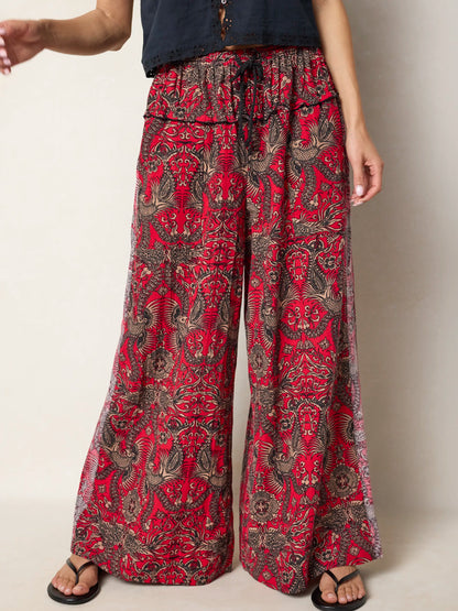 Jade Wide Leg Pants - Hourglass Vines Red
