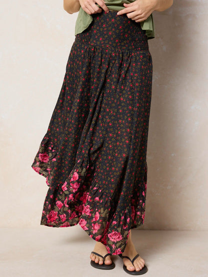 Feelin' Alive Convertible Midi Skirt - Black Fuchsia Floral