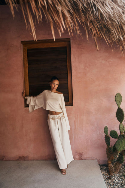 Clear Breeze White Linen Pants