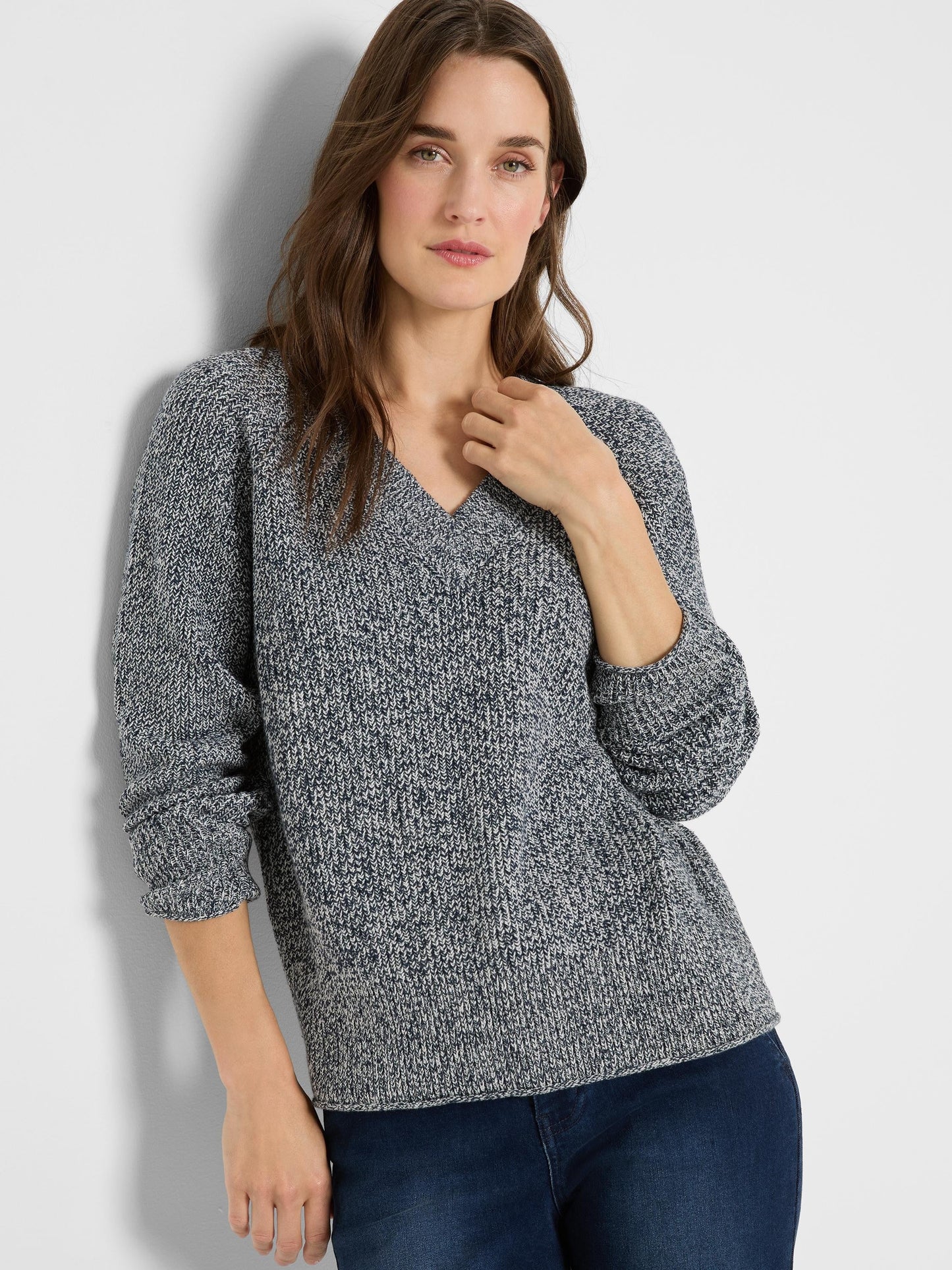 V-Neck Shaker Stitch Sweater