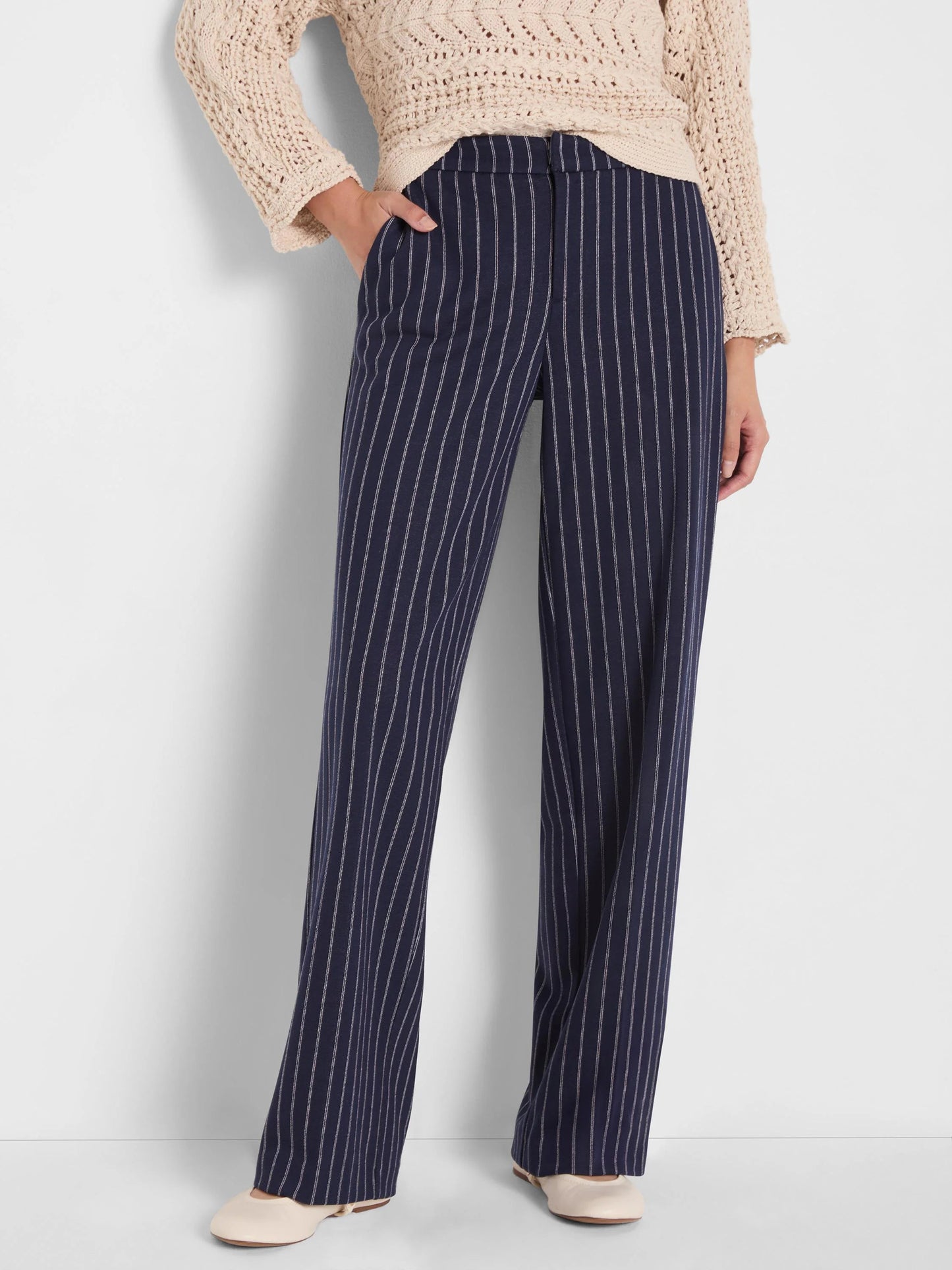 Pinstripe Knit Lenox Wide Leg Pant