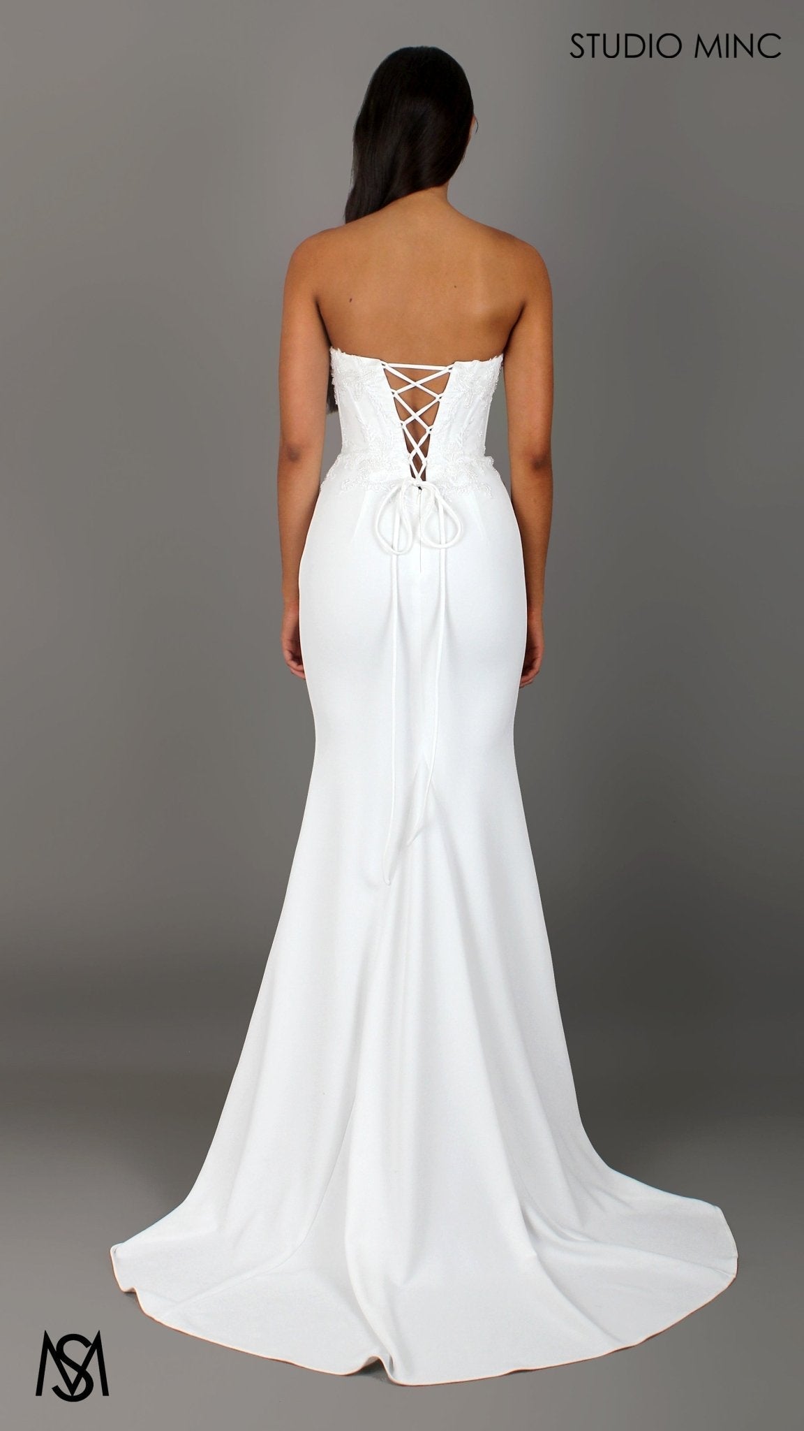 August - White Wedding Dress | Beaded Corset Fitted Mermaid Neck Scarf